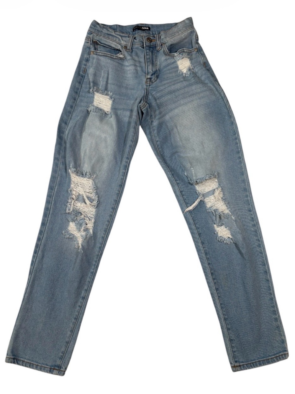 Fashion Nova Distressed Light Blue Boyfriend Jeans, Size 0, 24x28